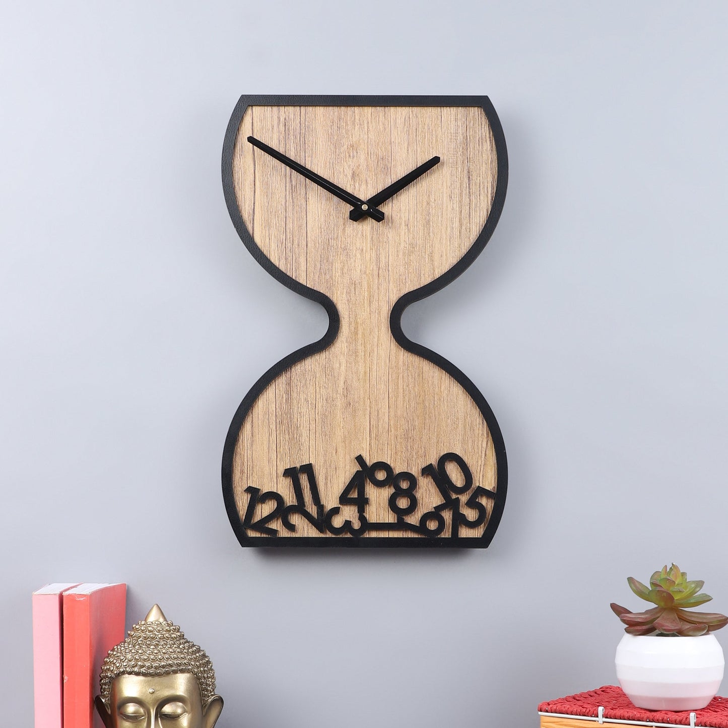 wc17 Wooden Hourglass Wall Clock with Black Accents