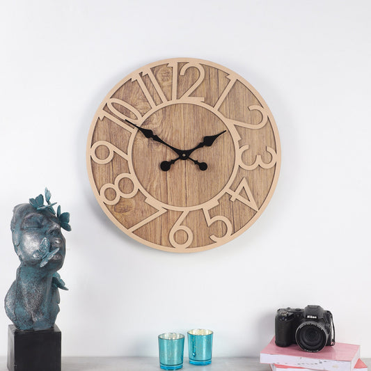 wc13 Rustic Light Brown Wooden Wall Clock with Roman Numerals