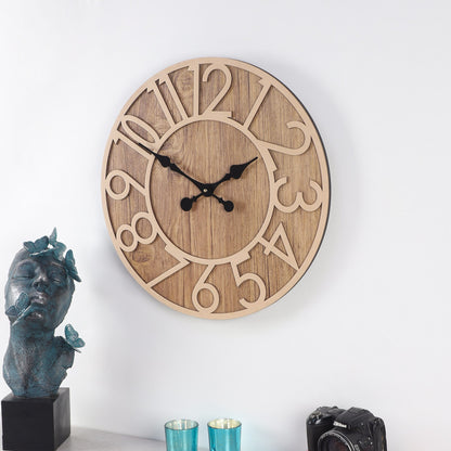 wc13 Rustic Light Brown Wooden Wall Clock with Roman Numerals