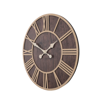 wc12 Rustic Dark Wooden Wall Clock with Roman Numerals