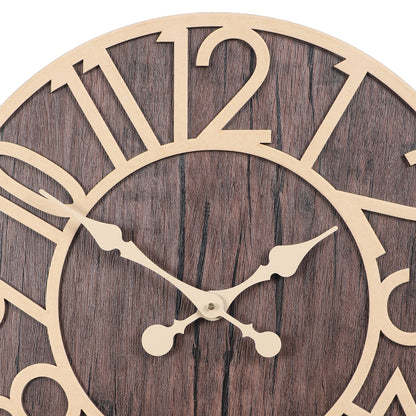 wc15 Rustic Wooden Wall Clock with Gold Accents