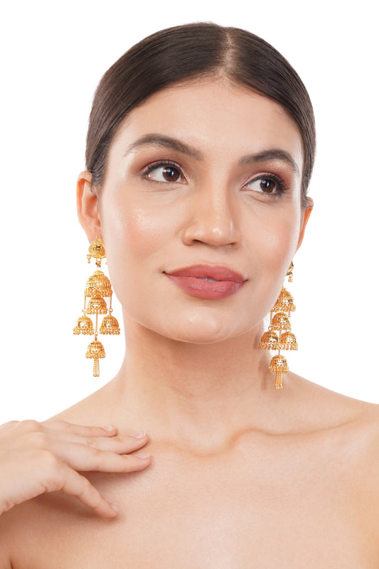 033 Gold-Plated 1Gm Triple Jhumka Drop Earrings