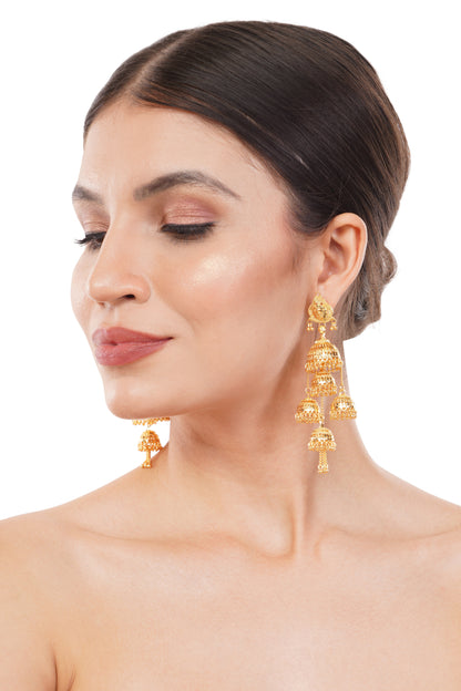 033 Gold-Plated 1Gm Triple Jhumka Drop Earrings