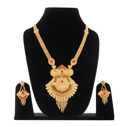 09 1Gm Gold-Plated Long Haram Necklace and Earring Set