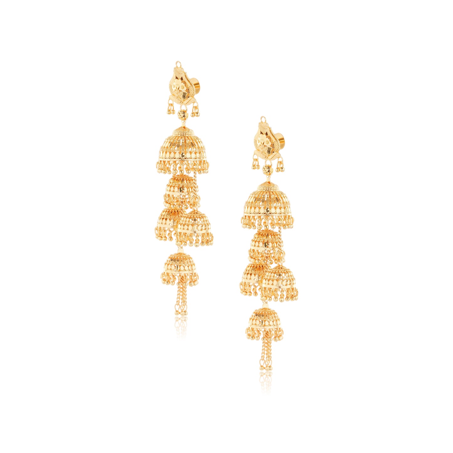 033 Gold-Plated 1Gm Triple Jhumka Drop Earrings