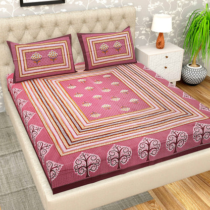 100% Cotton Bedsheet for Double Bed Queen Size with Pillow Cover Set, 220 TC